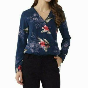 Dark teal Floral print Faux wrap Bodysuit